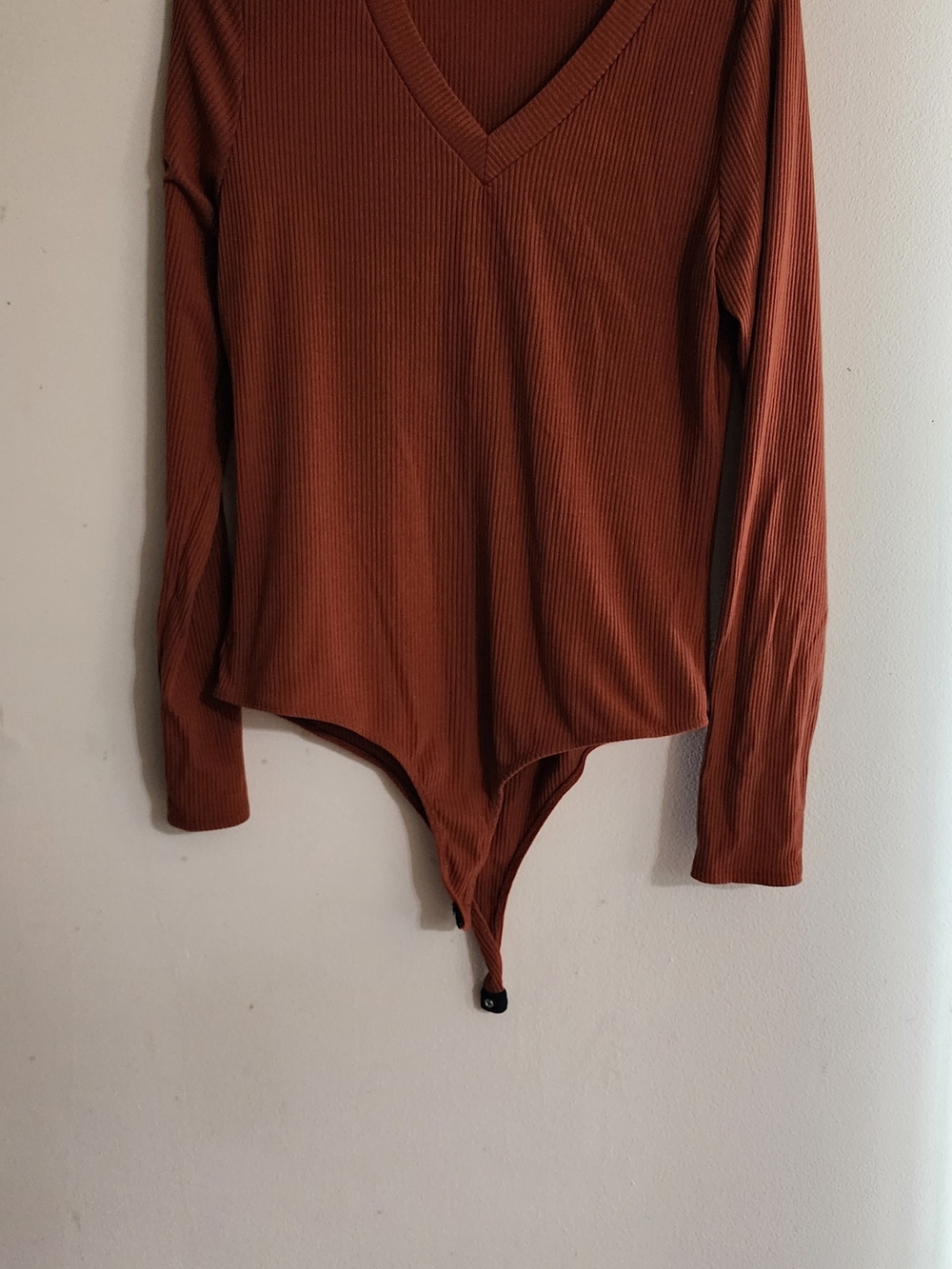 White Birch Rust Orange Ribbed Long Sleeve Bodysuit Size XL